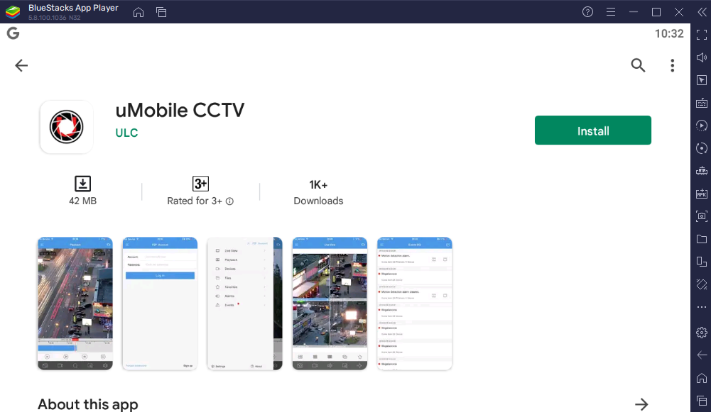 BlueStacks play store uMobile CCTV 1
